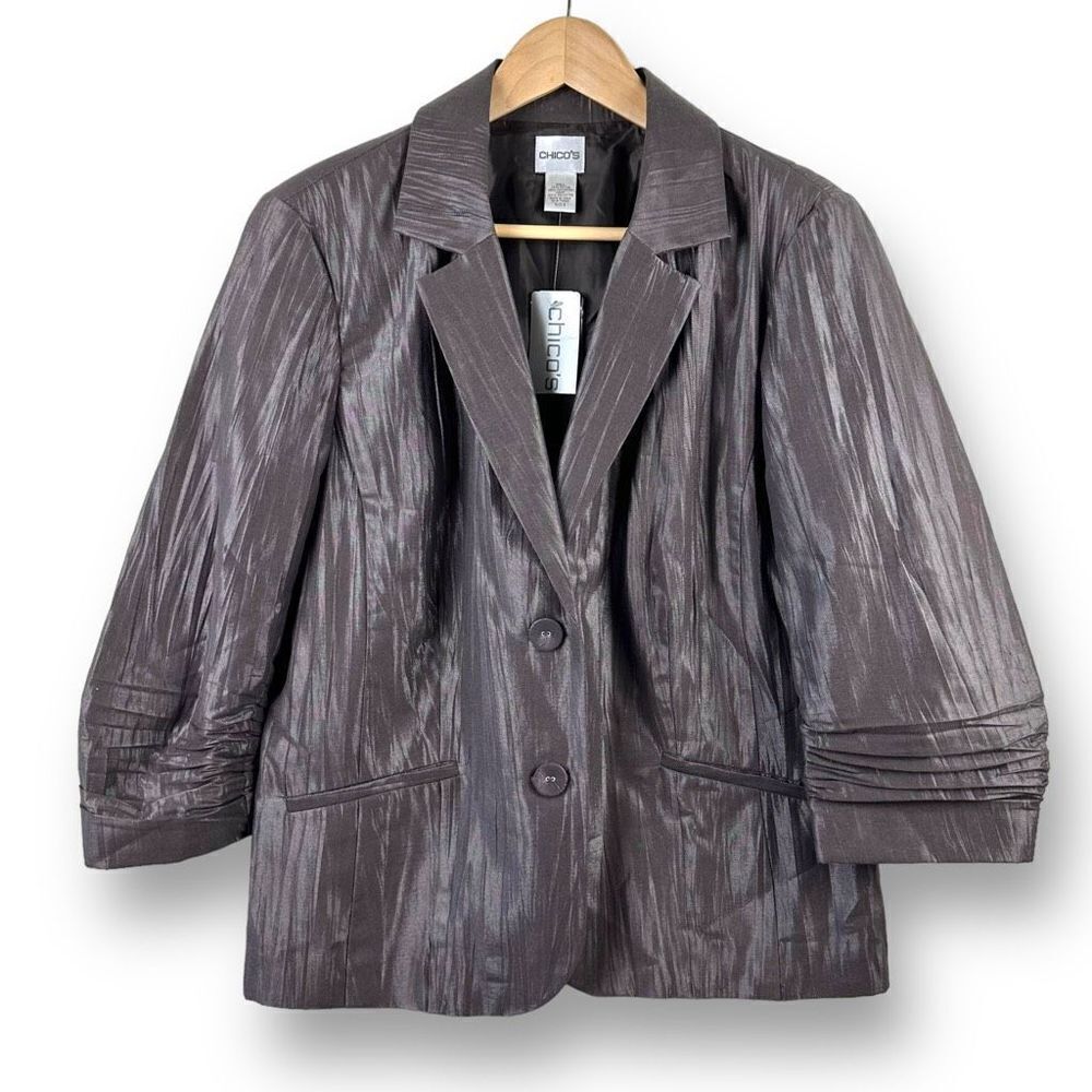 Chico’s Coco Shimmer Liza 3/4 Shimmer Truly Textured Jacket Size 2 (M)